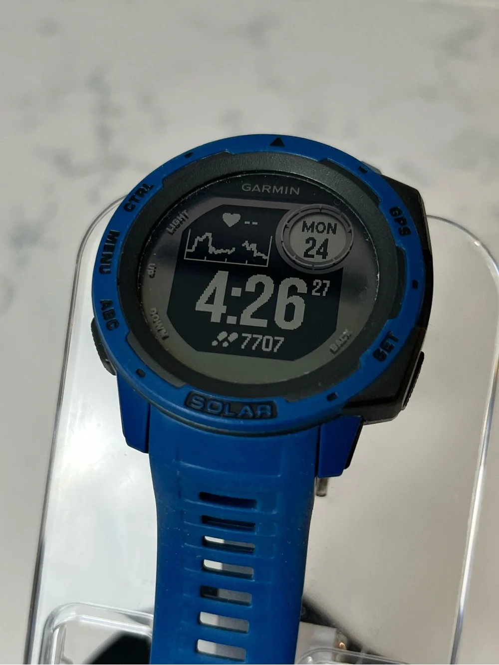 garmin Blue Solar Fitness Watch with Digital Display